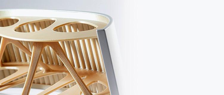 Close-up view of the inside of a 3D-printed spacer part for Airbus