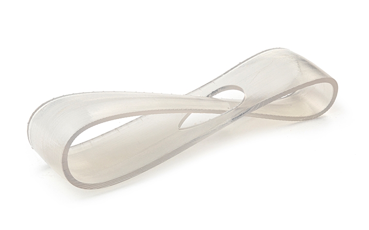 A transparent 3D-printed loop made with Poly 1500 using stereolithography, with a normal finish.